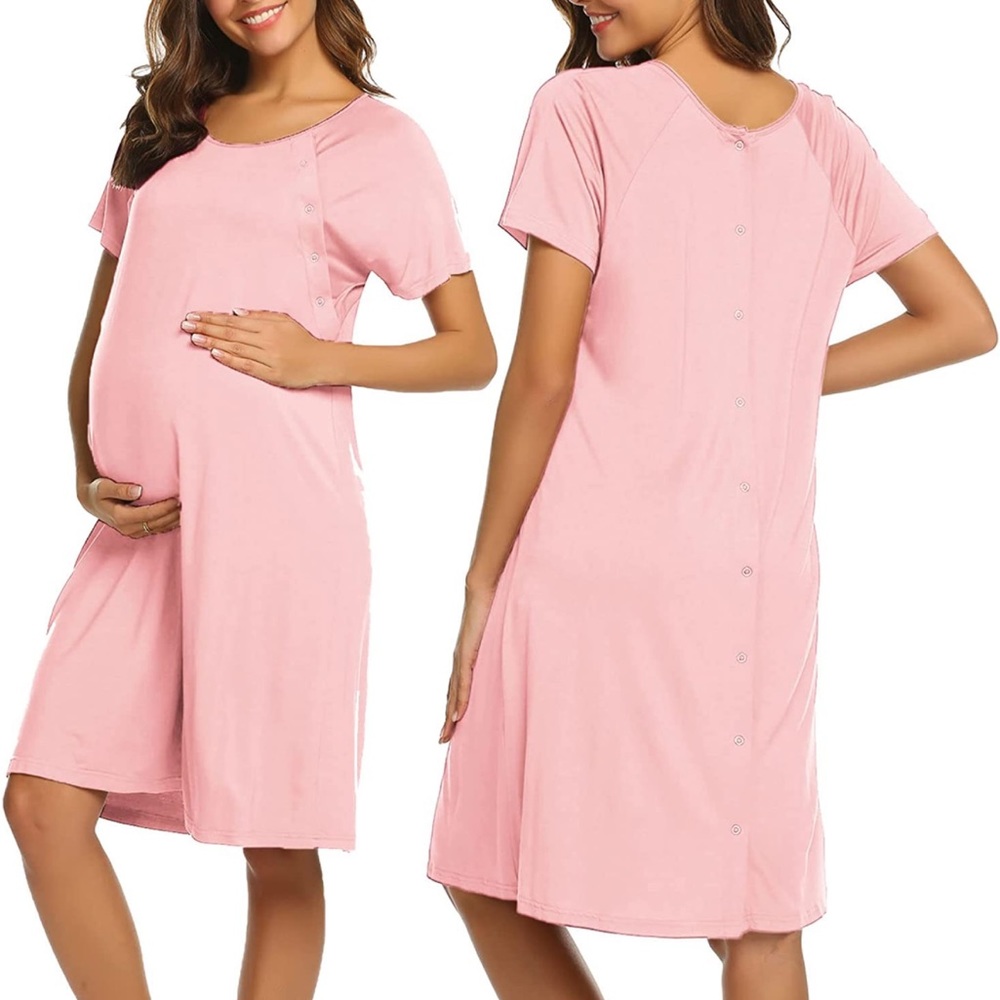 Ekouaer Women’s Nursing Nightdress Short Sleeve Maternity Nightgown with Button
